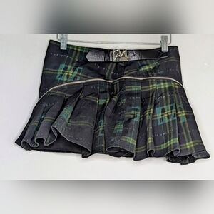 24ans • Goth Plaid Pleated Skirt in Black/Green